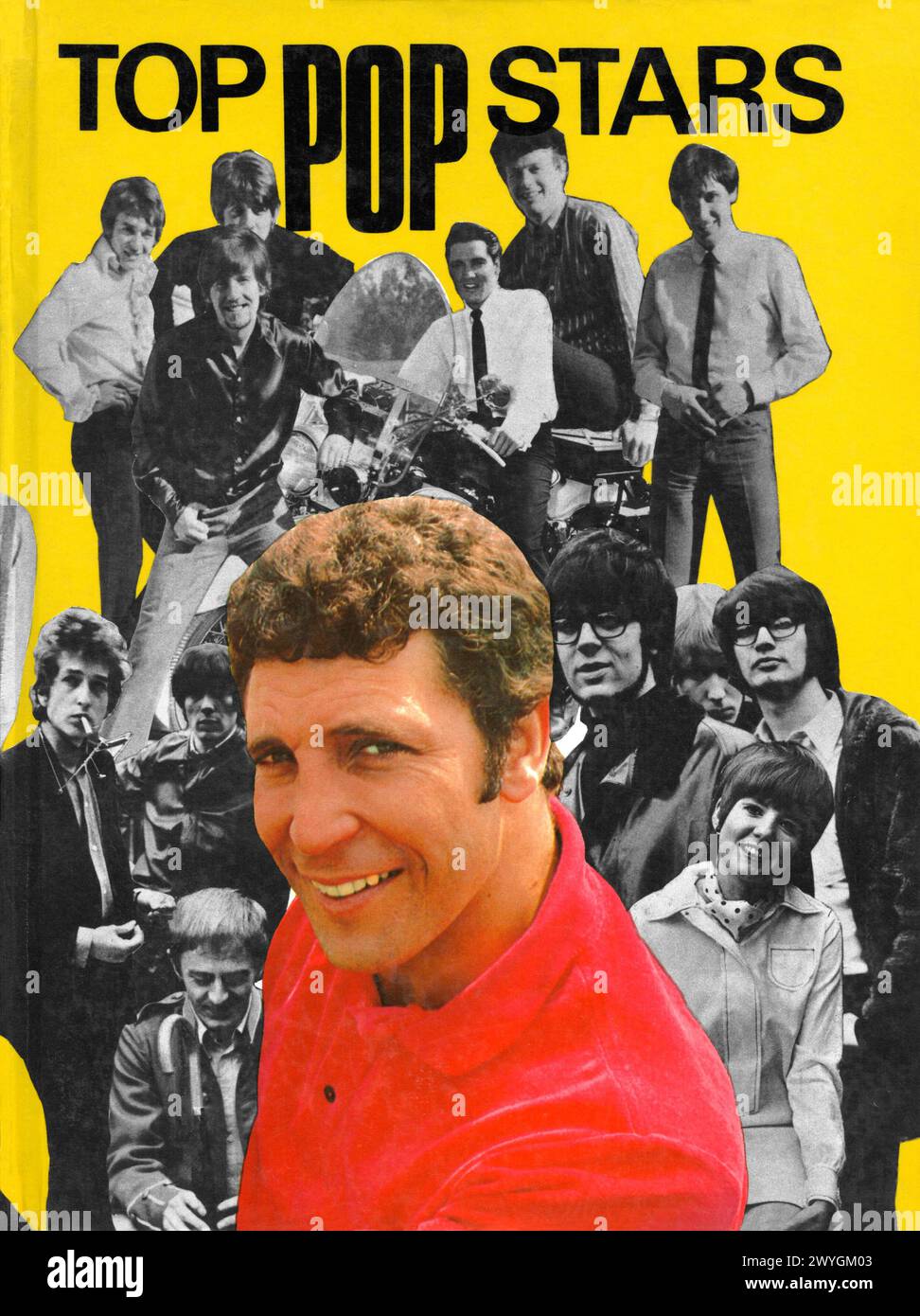 1969 front cover of the book Top Pop Stars by Ken Ferguson. On the cover are Tom Jones, Bob Dylan, Elvis Presley, Cilla Black, Manfred Mann and the Hollies. Stock Photo