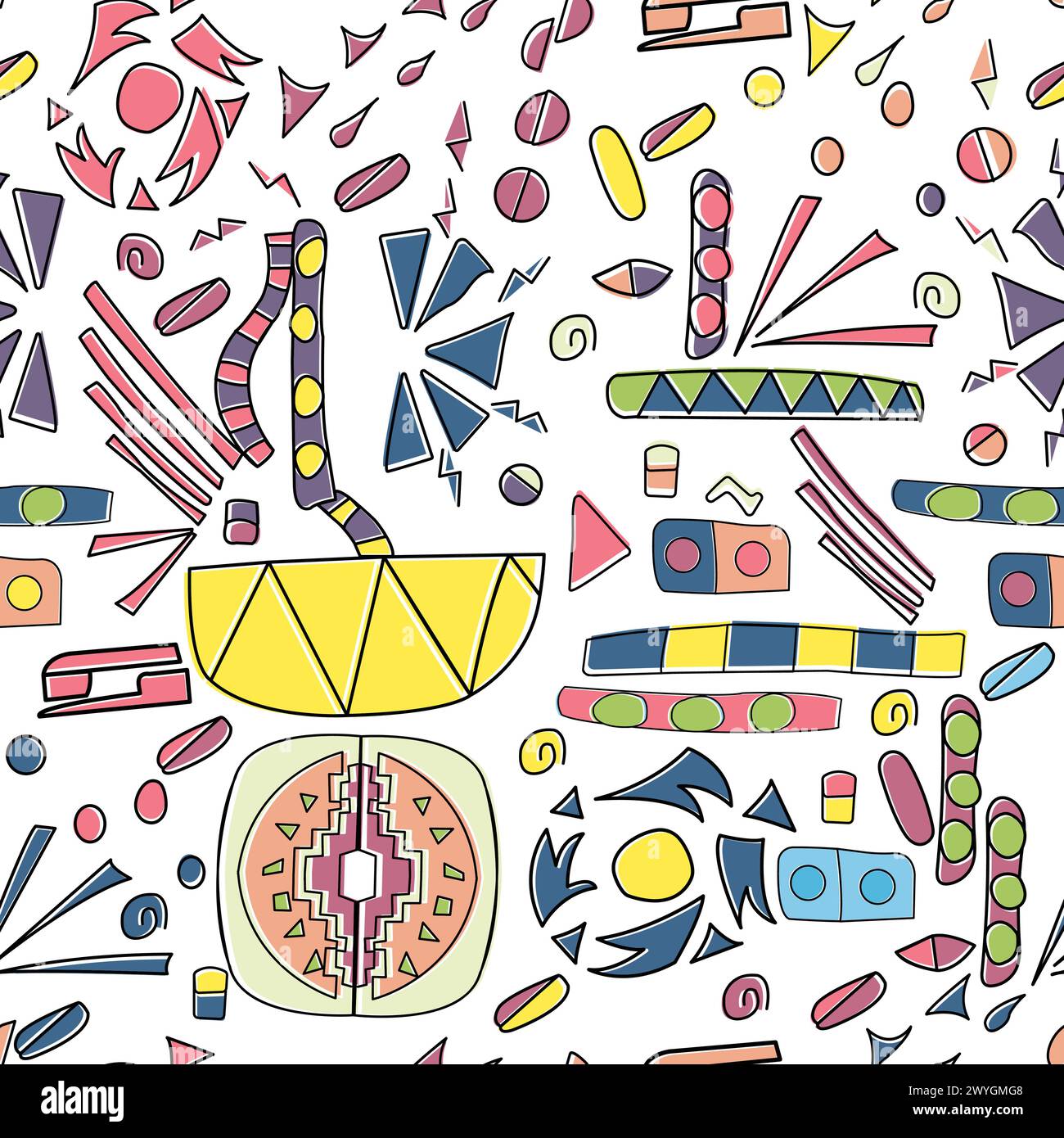 Doodle geometric colorful shapes seamless Stock Vector