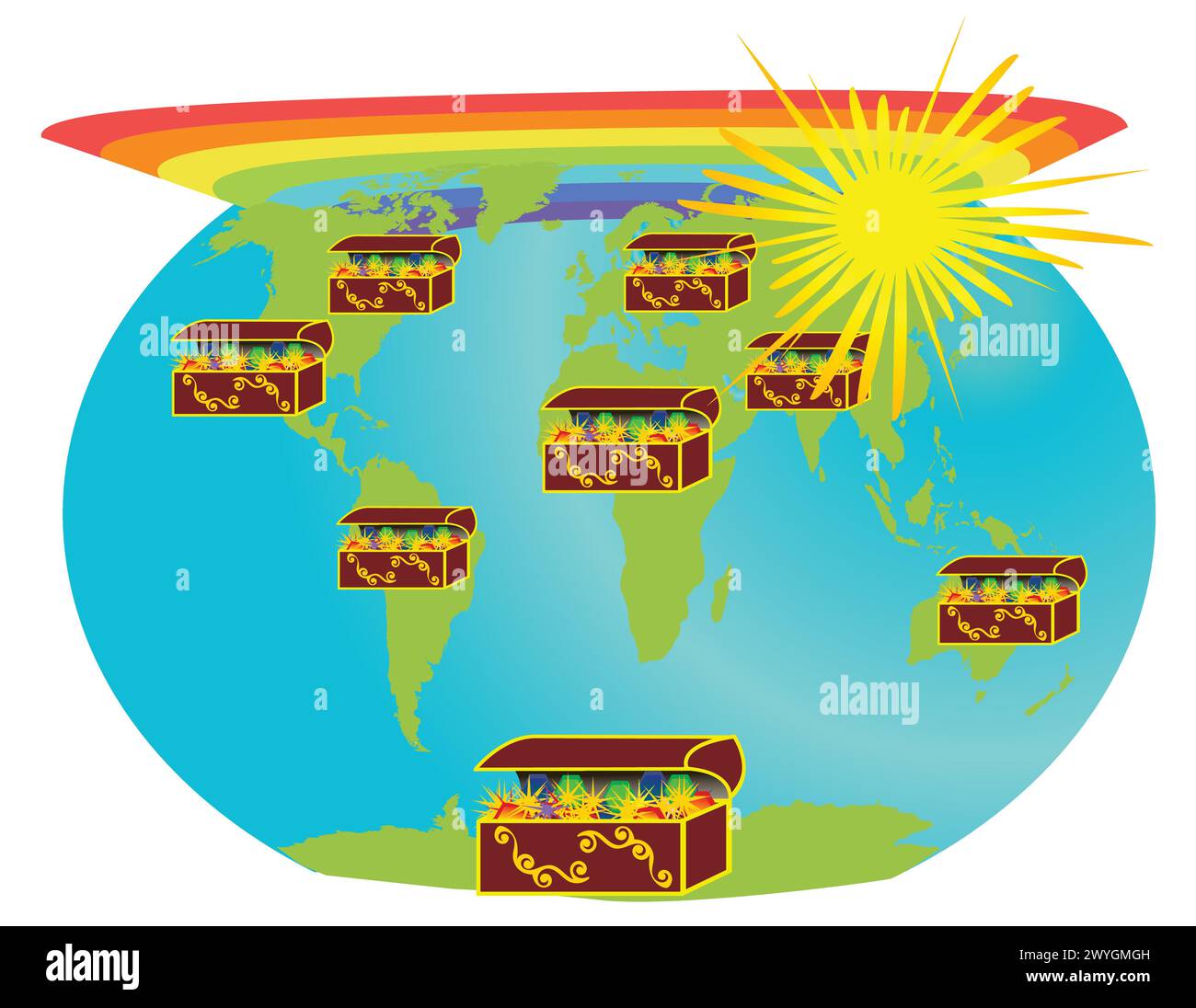 Artistic Planet Earth design with jewerly chests Stock Vector