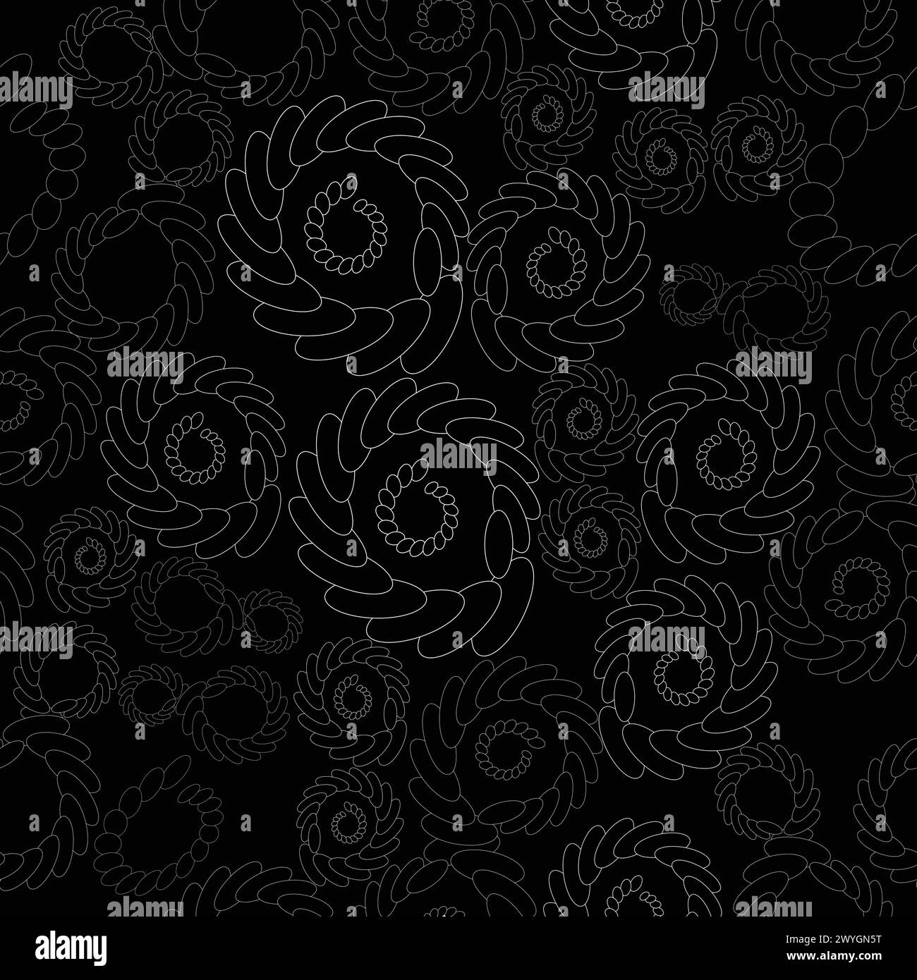 geometric paisley design made with ovals monochromatic seamless; vector illustration Stock Vector