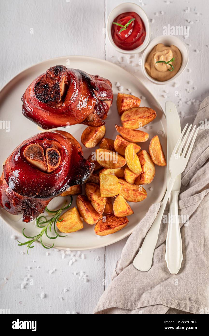 Roasted and homemade roasted Schweinshaxe as regional dish in Poland
