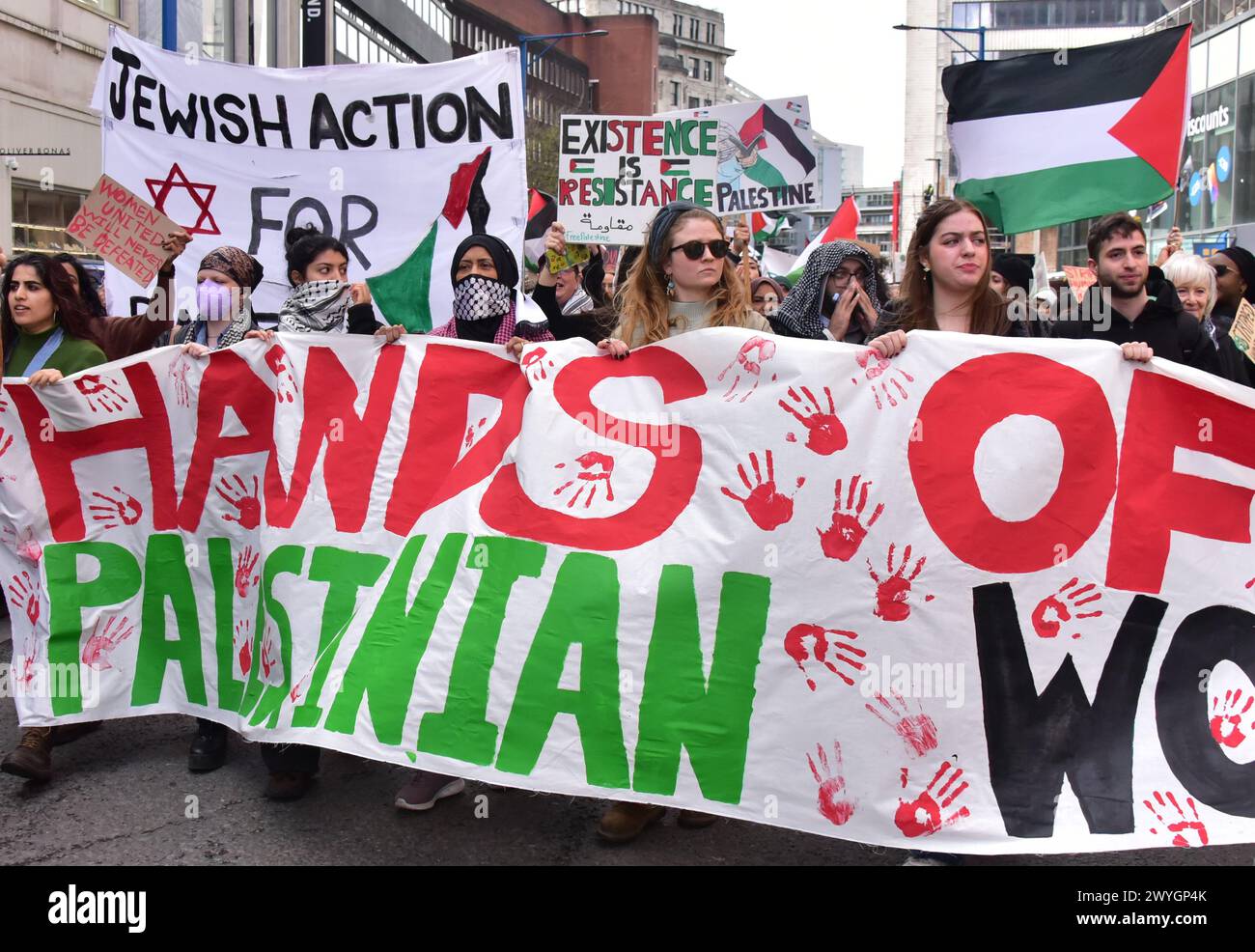 Pro-Palestine protest, led by women, in central Manchester, UK, 6th
