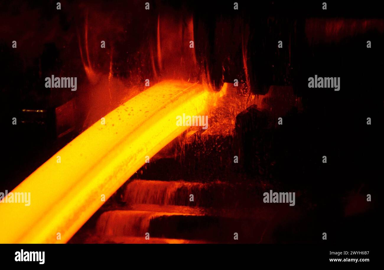 Steel industry, steel bar lamination, blooming train. Stock Photo