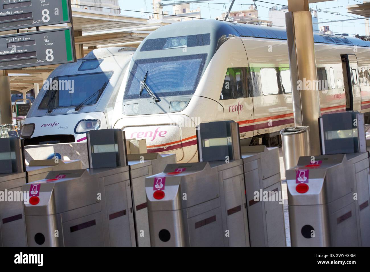 Turnstiles. Trains. North Railway Station. Valencia. Comunidad Valenciana. Spain. Stock Photo