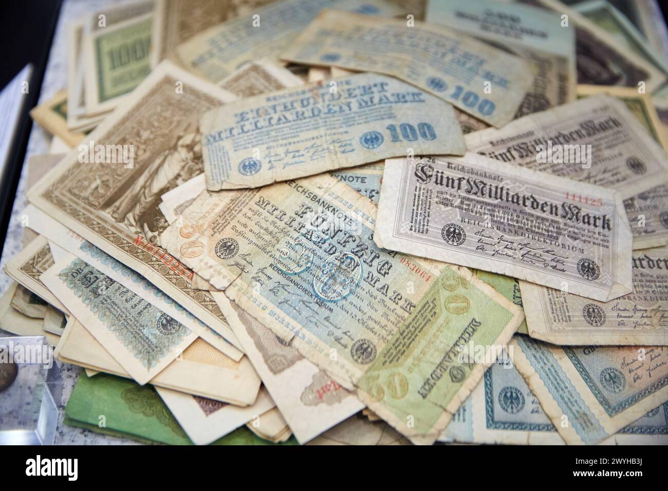 Banknotes of the period of inflation, 1923, Deutsches Historisches Museum, Berlin, Germany. Stock Photo