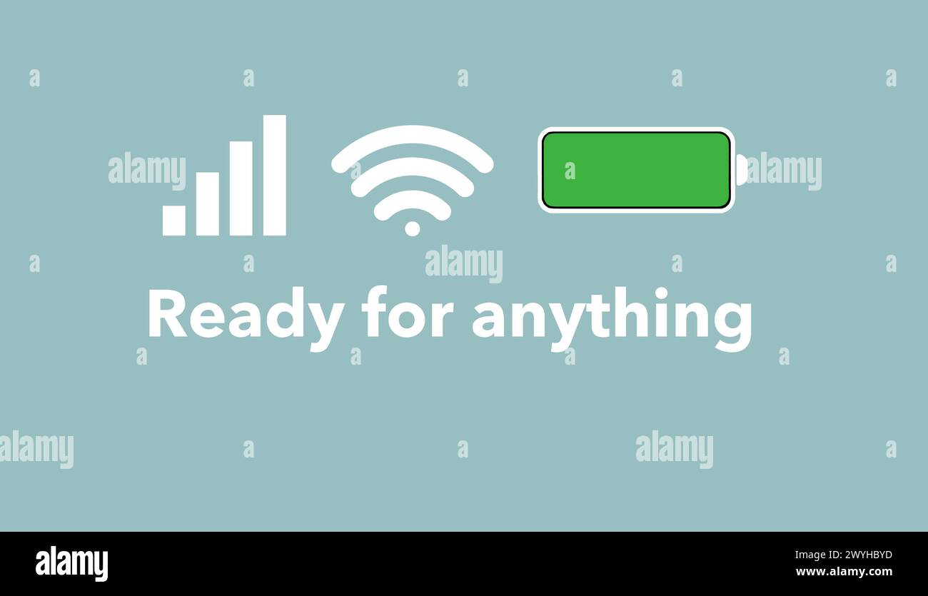 Signal strength, wifi signal, battery charge icon are all in order to you are ready for anything. This is an illustration about cell phones. Stock Photo
