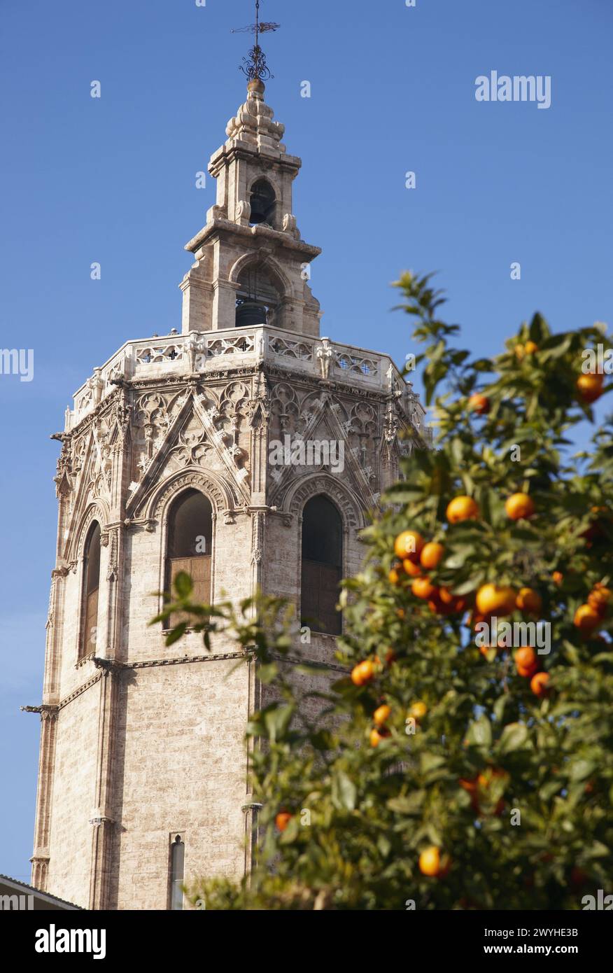 ´Micalet´ belfry of cathedral, Plaça de la Reina, Valencia. Comunidad Valenciana, Spain. Stock Photo
