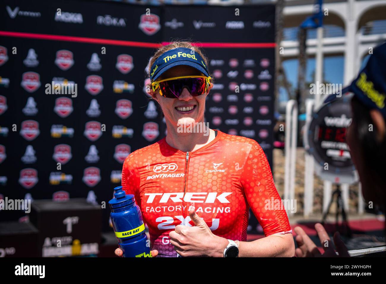 Oceanside, California, USA. 6th Apr, 2024. Taylor Knibb took the Ironman 70.3 championship title by finishing in 4:09:55. This comes on the heels of her Olympic qualification at the Paris Test Event last year. (Credit Image: © Jake Lee Green/ZUMA Press Wire) EDITORIAL USAGE ONLY! Not for Commercial USAGE! Credit: ZUMA Press, Inc./Alamy Live News Stock Photo