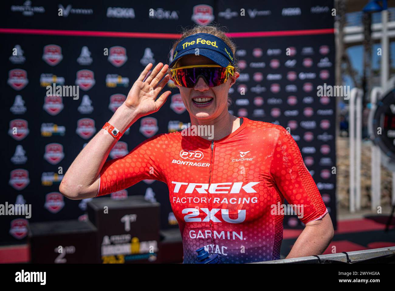 Oceanside, California, USA. 6th Apr, 2024. Taylor Knibb took the Ironman 70.3 championship title by finishing in 4:09:55. This comes on the heels of her Olympic qualification at the Paris Test Event last year. (Credit Image: © Jake Lee Green/ZUMA Press Wire) EDITORIAL USAGE ONLY! Not for Commercial USAGE! Credit: ZUMA Press, Inc./Alamy Live News Stock Photo