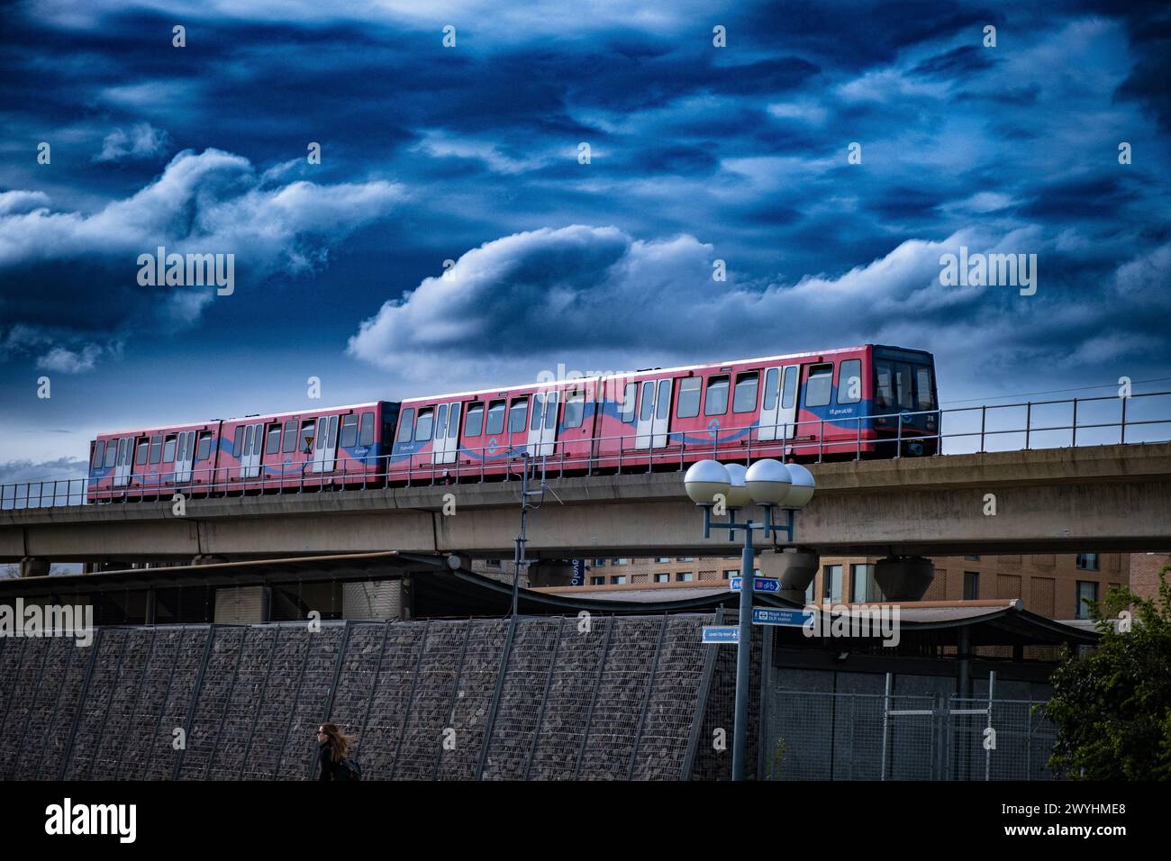 City Travel DLR Train Background in East London Stock Photo