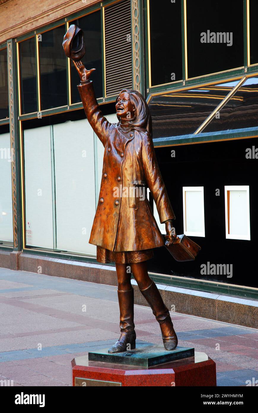 You're Gonna make it After All, a sculpture of actress Mary Tyler Moore stands in downtown Minneapolis and is seen tossing her hat in the air, Stock Photo