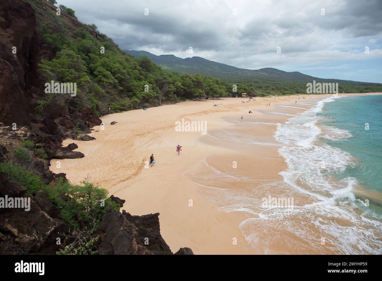 Makena Beach or Big Beach is a popular vacation spot for swimming and suntanning on the island of Maui, Hawaii Stock Photo