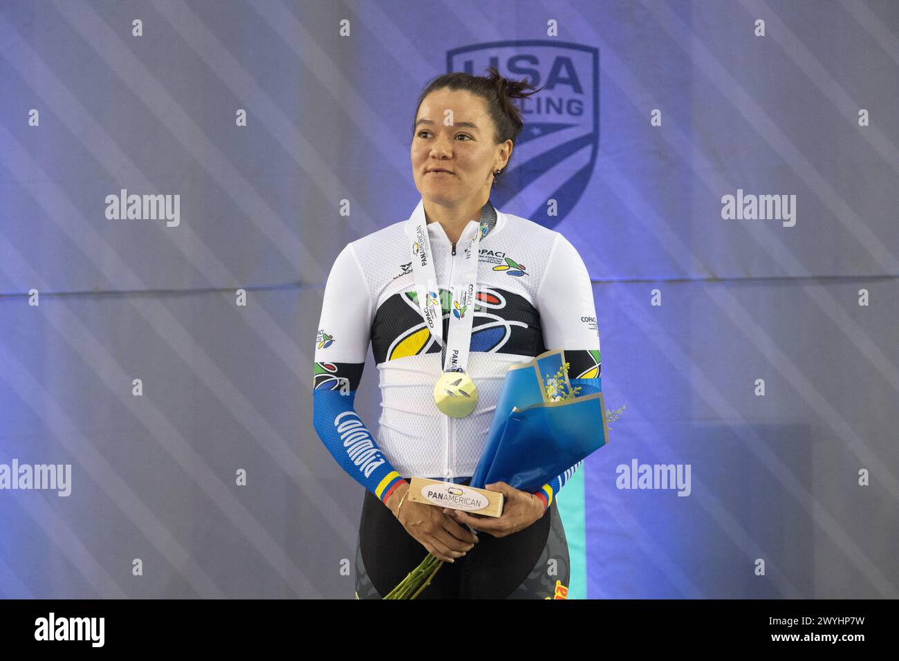 Los Angeles, California, USA. 6th Apr, 2024. Martha Bayona Pineda of Colombia winner and gold medalist in the women's 500 meter Time Trial. Credit: Casey B. Gibson/Alamy Live News Stock Photo