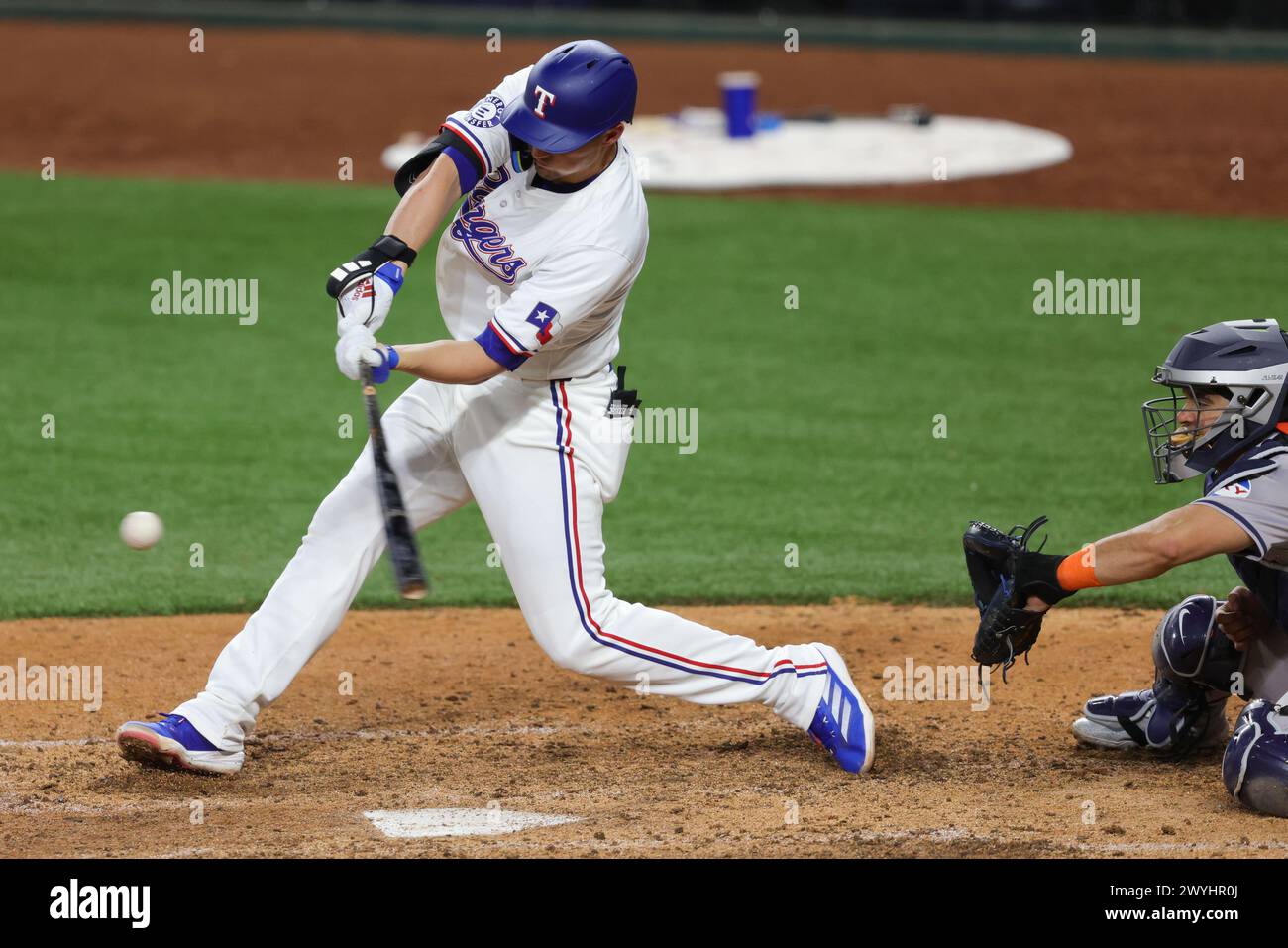 April 6, 2024 Texas Rangers shortstop Corey Seager (5) swings the bat