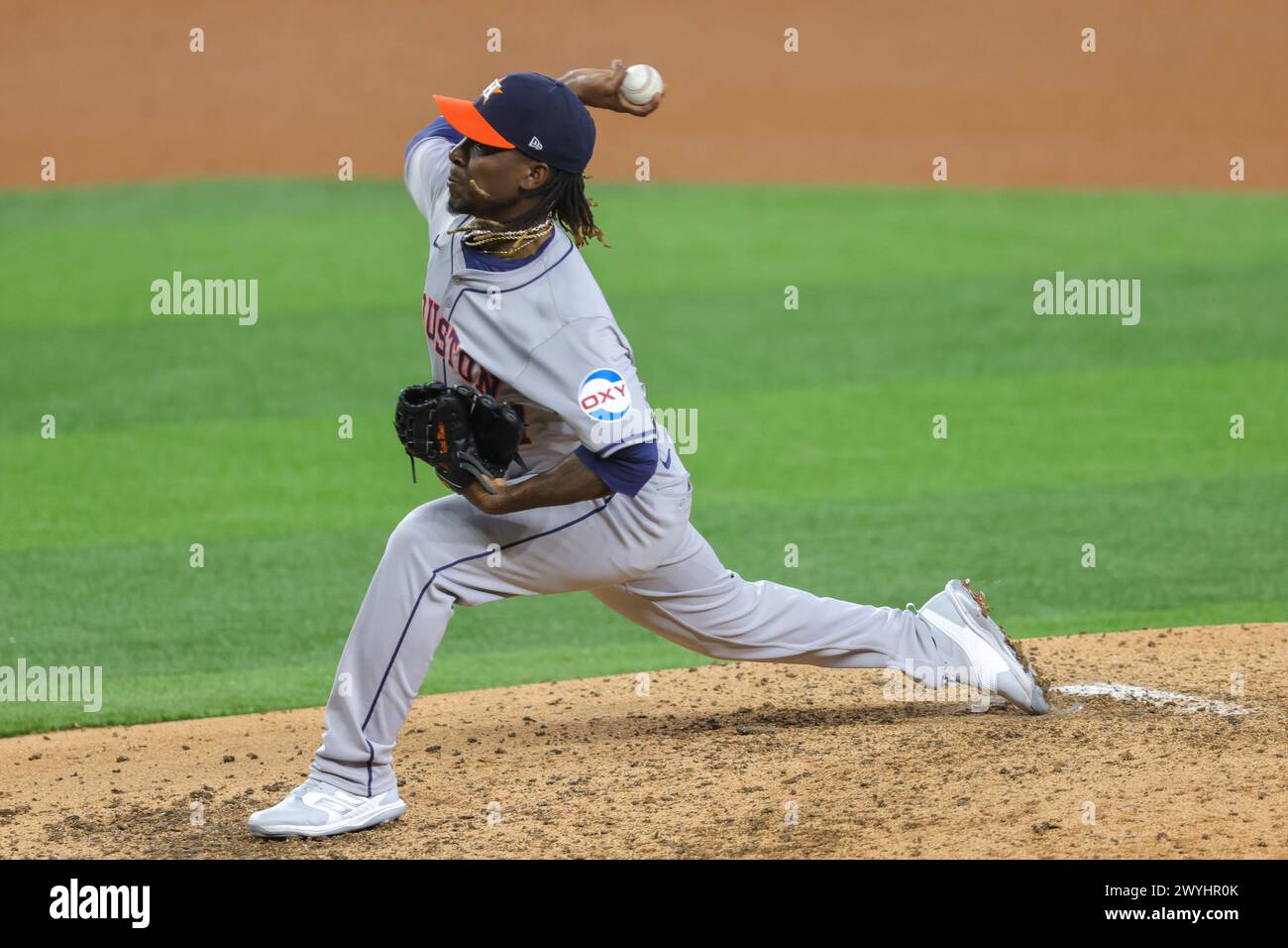 Arlington, Texas, USA. 6th Apr, 2024. Houston Astros pitcher Rafael Montero (47) pitches during the Major League Baseball game between the Houston Astros and Texas Rangers at Globe Life Field in Arlington, Texas. Rangers defeated Astros 7-2. Greg Atkins/CSM (Credit Image: © Greg Atkins/Cal Sport Media). Credit: csm/Alamy Live News Stock Photo