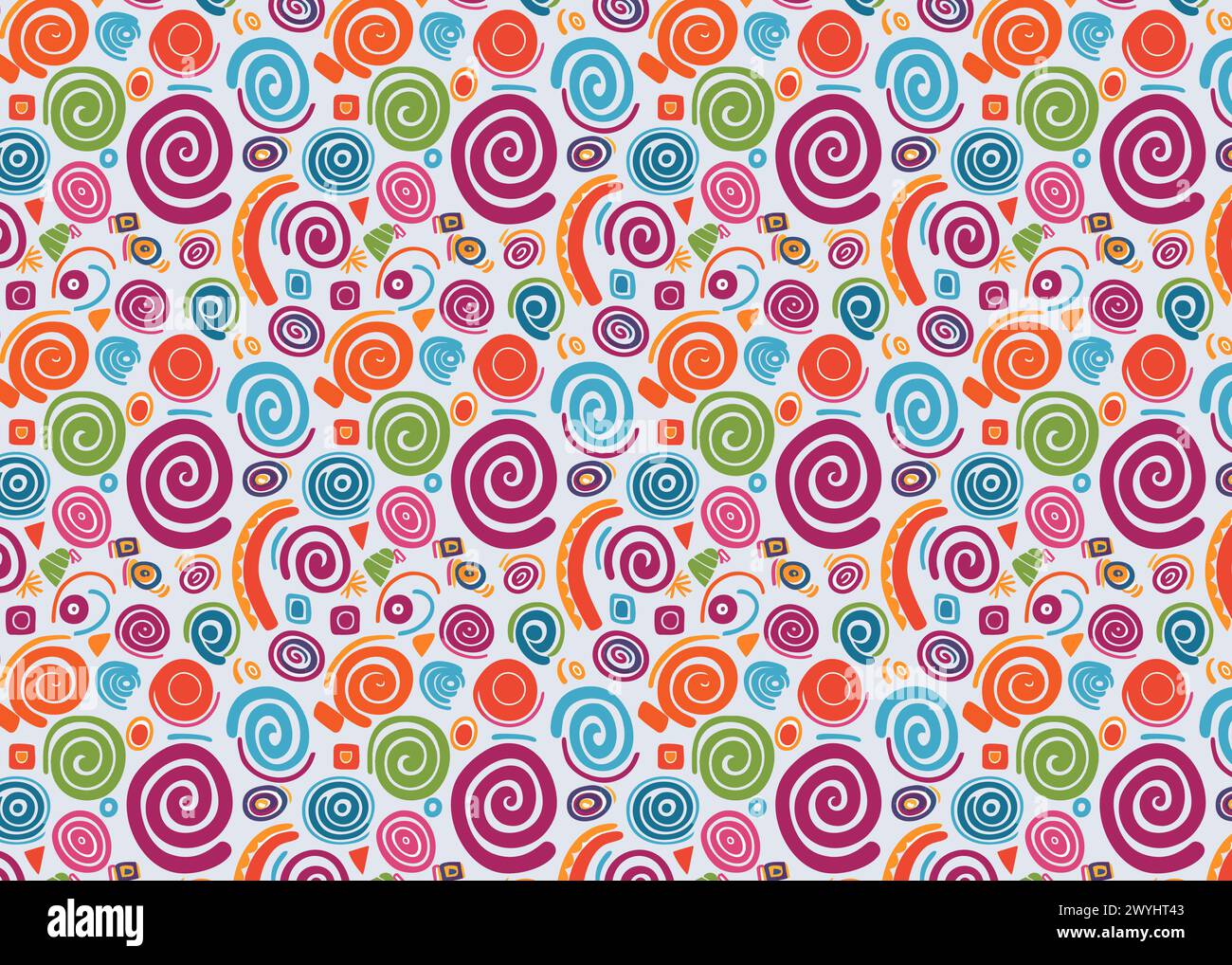 Seamless pattern with colorful spirals. Hand drawn swirls vector background. Stock Vector