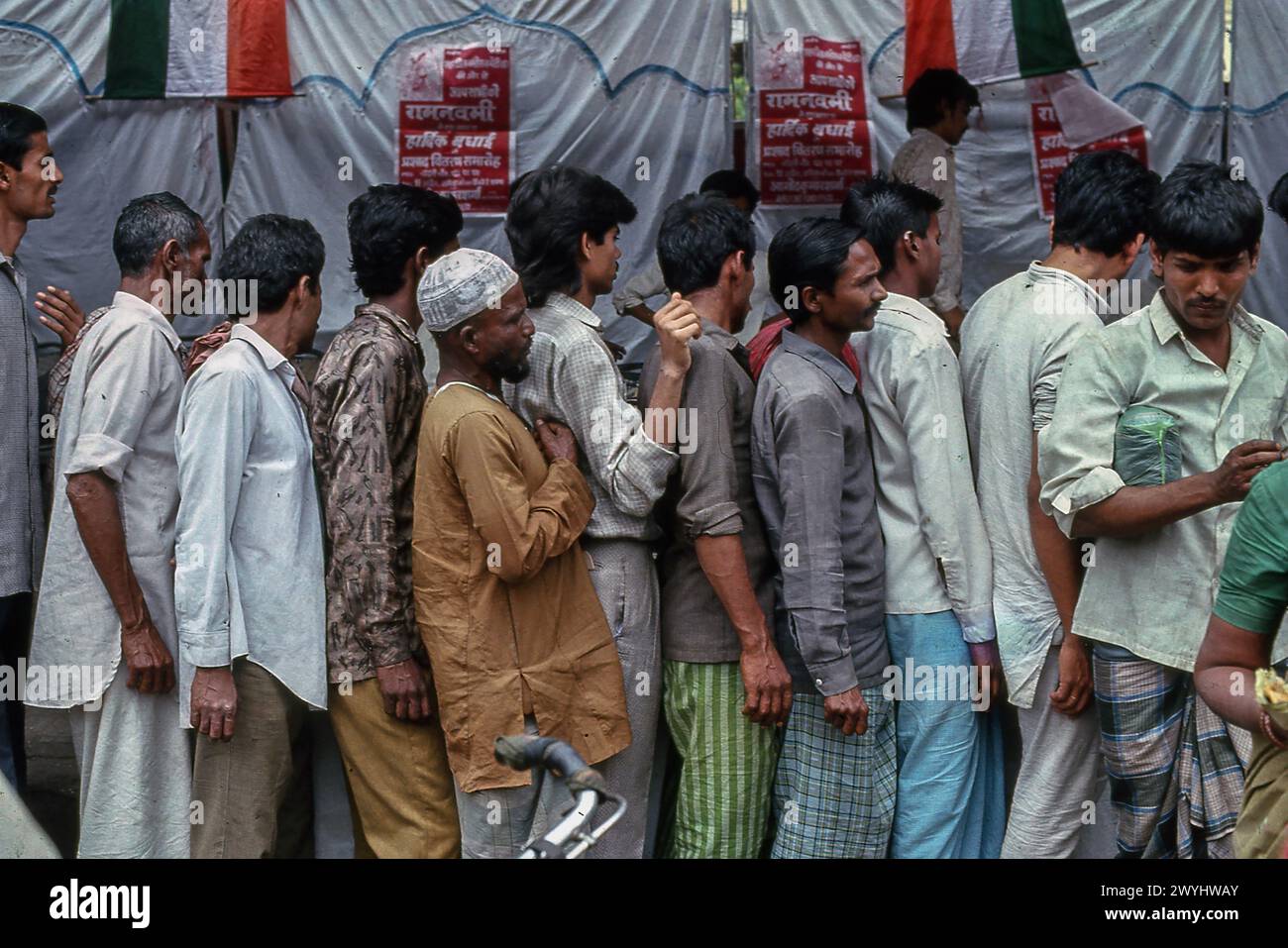 Men queuing for food, taken in 1992, Old Delhi district, New Delhi ...