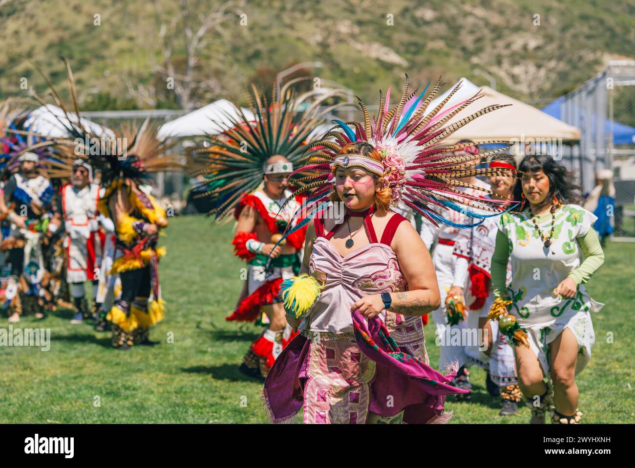 Malibu, California. April 6, 2024.  Chumash Day Pow Wow and Inter-tribal Gathering. The Malibu Bluffs Park is celebrating 24 years of hosting the Annu Stock Photo