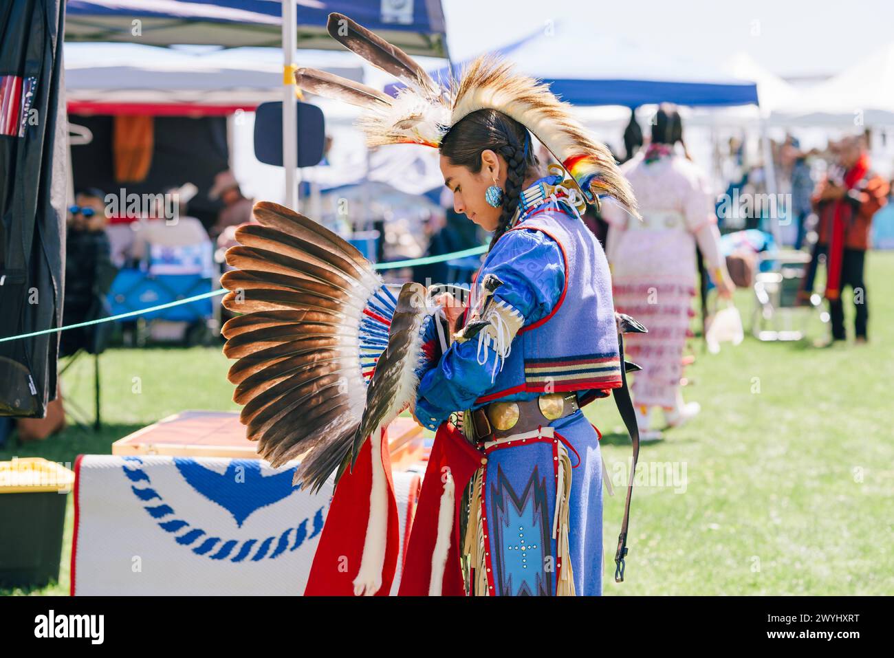 Malibu, California. April 6, 2024. Native American Dancers in