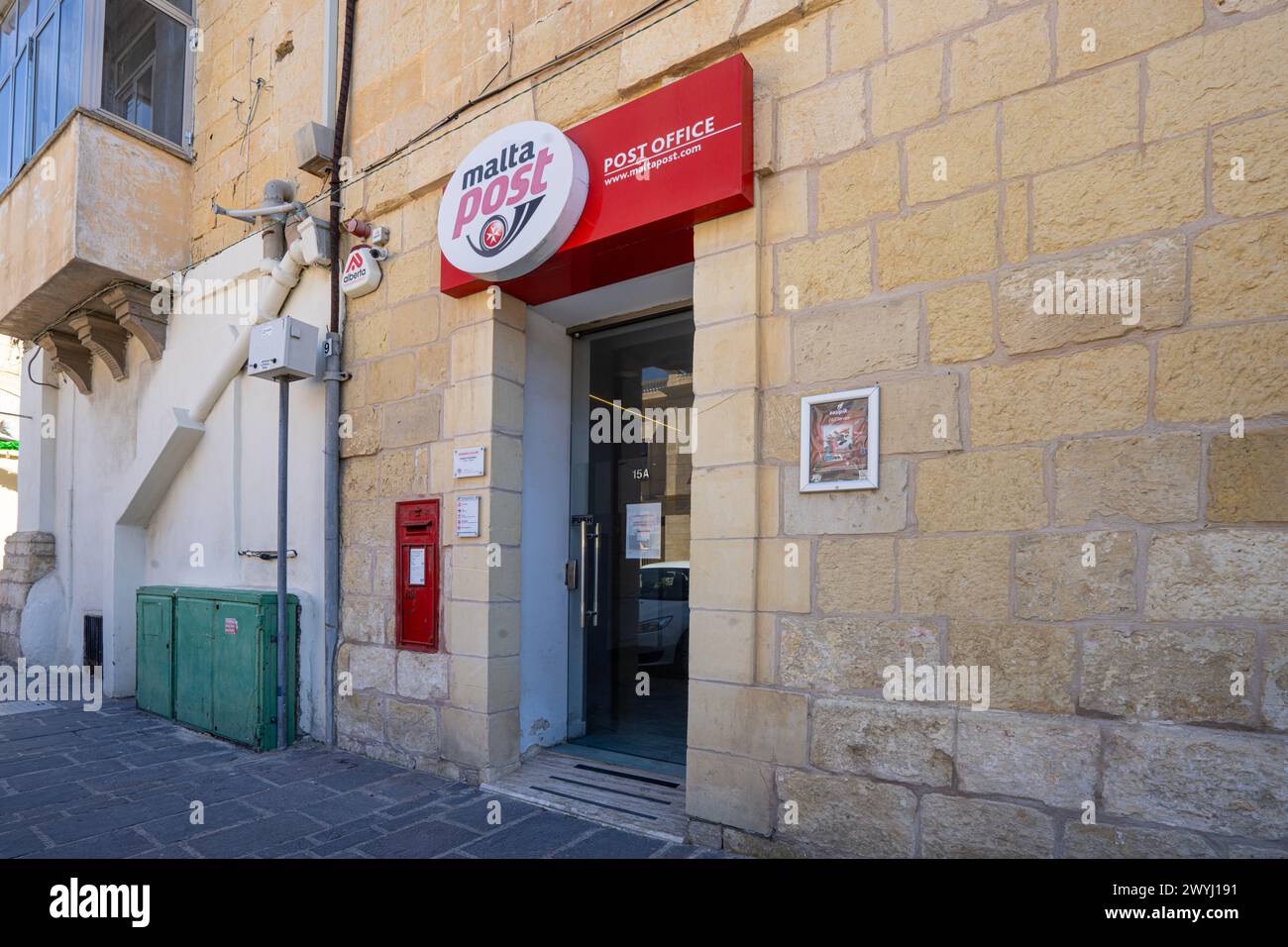 Valletta, Malta, April 03, 2024. exterior view with the sign of Malta Post Office in the city center Stock Photo