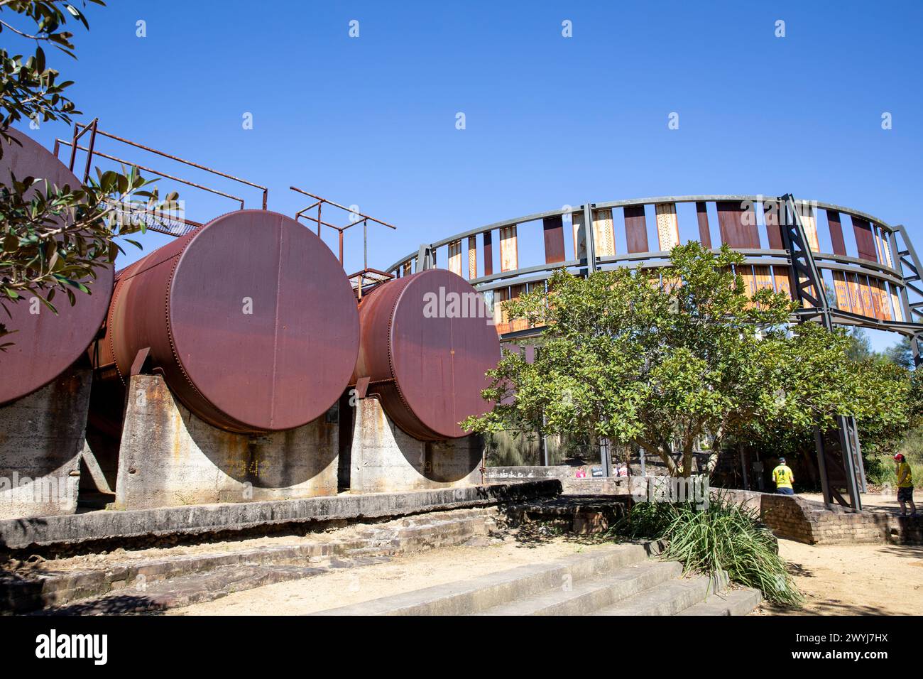 Tank 101, heritage and industrial history of Ballast Point park in Birchgrove on the Balmain peninsula, words by Les Murray,Australian poet and tanks Stock Photo