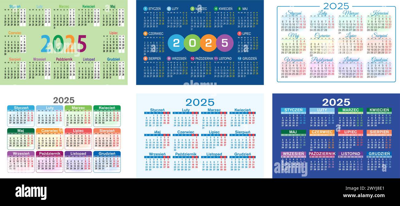 Polish horizontal set of pocket calendar for 2025 two thousand twenty