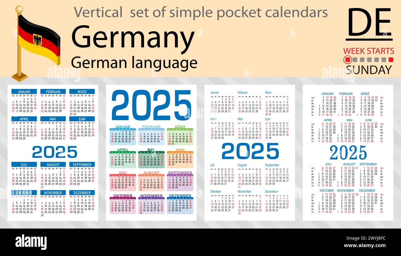 German vertical set of pocket calendar for 2025 (two thousand twenty