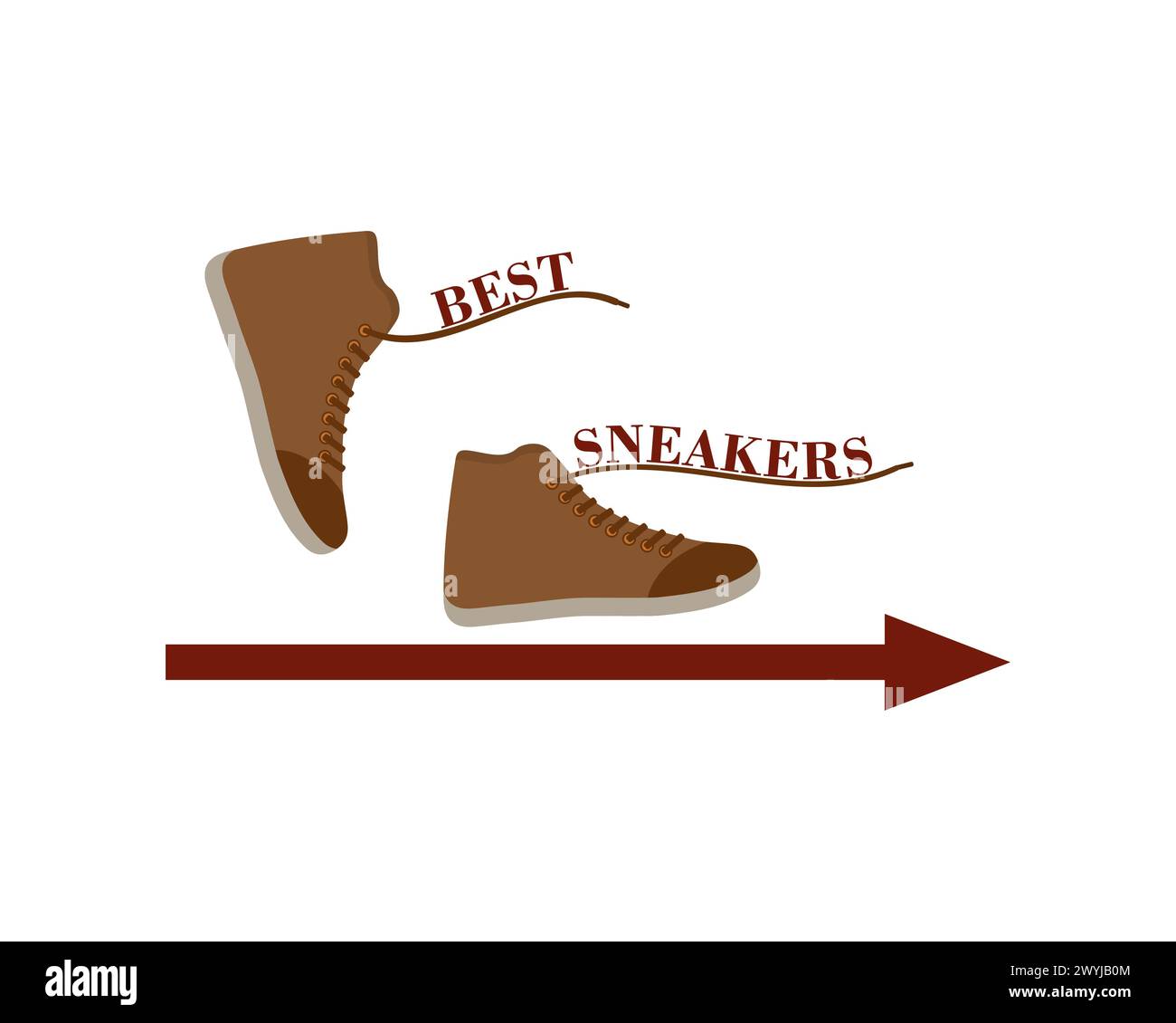 Best sneakers. Vector illustration, icon with arrow. Side view Stock ...