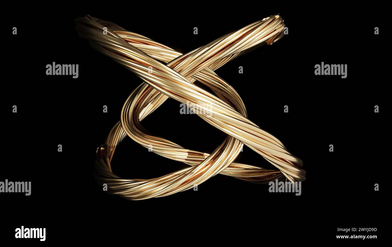 Gold knot infinity endless loop on black back 3d render Stock Photo - Alamy
