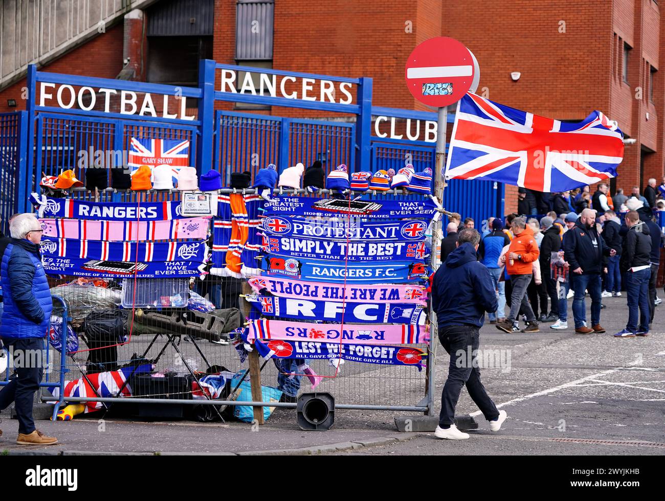 A Rangers merchandise stall during the cinch Premiership match at Ibrox ...