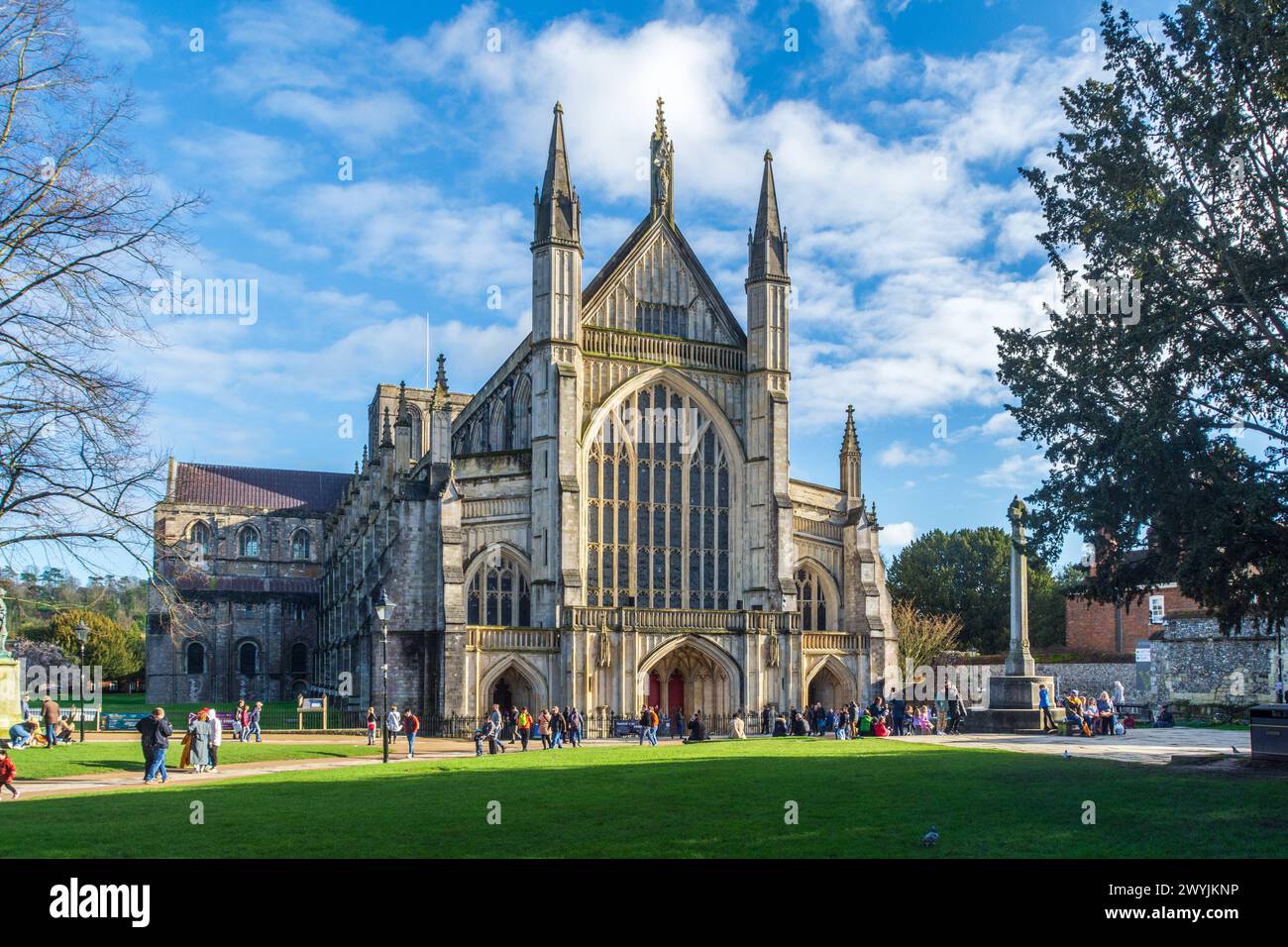 Winchester, UK February 18th 2024 The main entrance to the Cathedral Church commonly known as