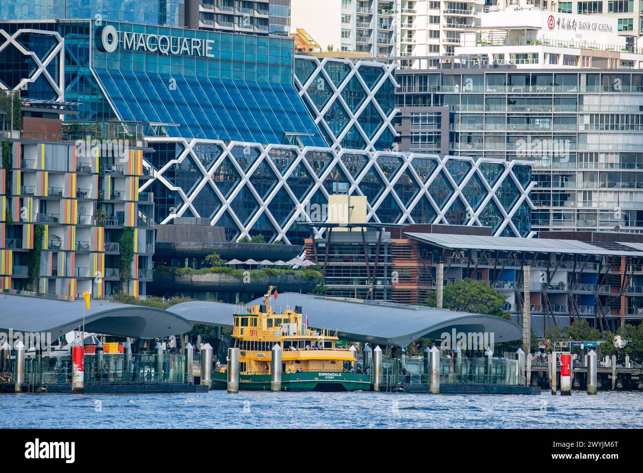 Macquarie Bank offices at Barangaroo beside Barangaroo ferry wharves, Sydney city centre,NSW,Australia Stock Photo