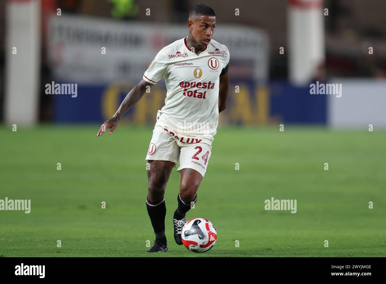 Lima Peru. 06th Apr 2024. Diego Melian of Alianza Atletico de Sullana during the friendly match between Universitario de Deportes and Alianza Atletico played at Monumental Stadium on April 6 2024 in