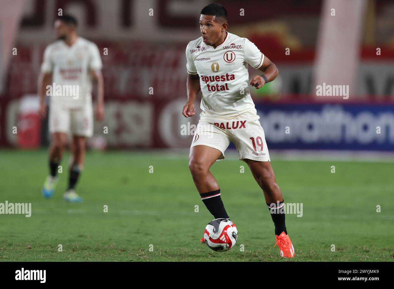 Lima, Peru. 06th Apr, 2024. Edison Flores of Universitario de Deportes during the friendly match between Universitario de Deportes and Alianza Atletico played at Monumental Stadium on April 6, 2024 in Lima, Peru. (Photo by Miguel Marrufo/PRESSINPHOTO) Credit: PRESSINPHOTO SPORTS AGENCY/Alamy Live News Stock Photo