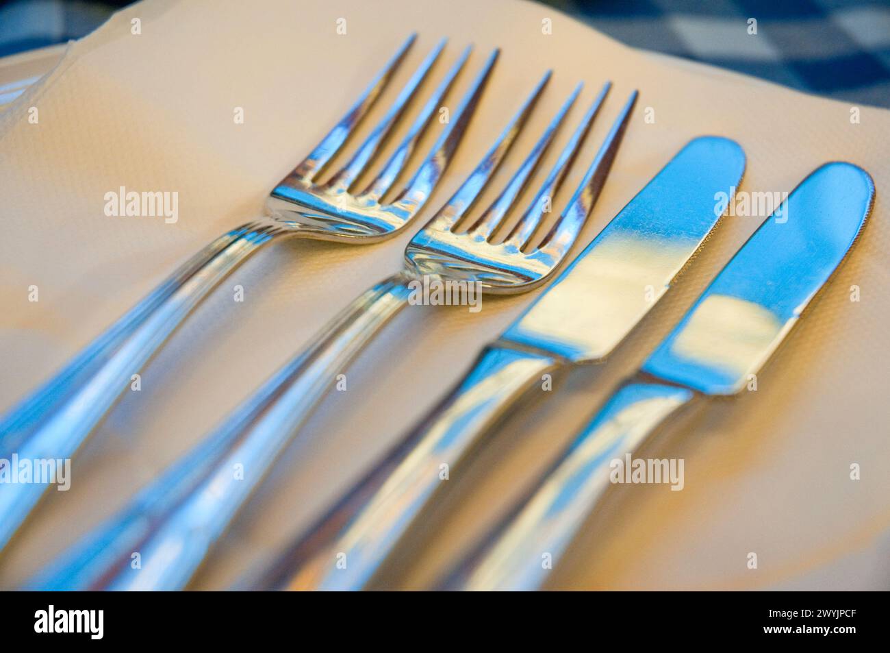 Forks and knives. Close view. Stock Photo