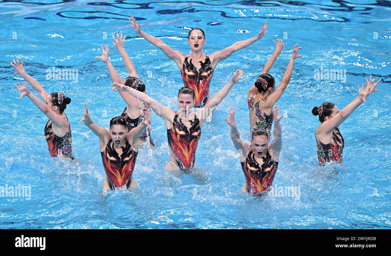 Beijing, China. 7th Apr, 2024. Team Kazakhstan compete during the team