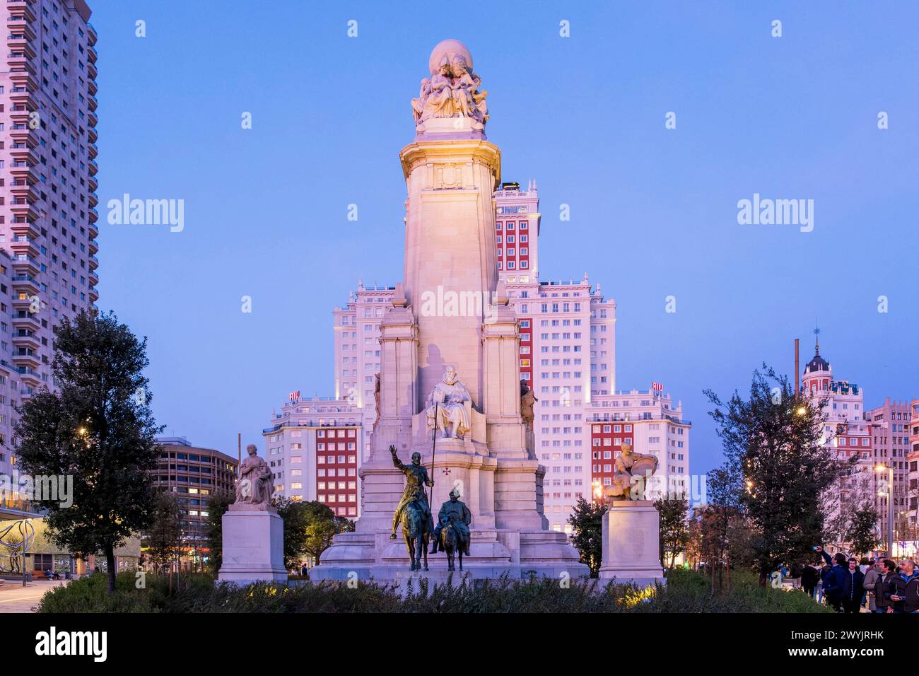 Spain, Madrid, Plaza de Espana (Europe Square), Don Quixote statue built by sculptor Lorenzo Coullaut Valera in 1930 Stock Photo