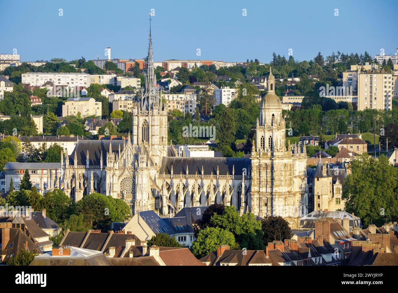 France, Eure, Evreux, elevated view of Notre-Dame Cathedral Stock Photo