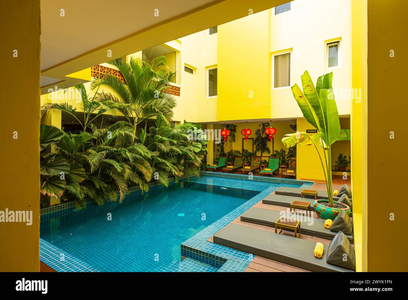 Cambodia, Kampot province, Kampot, the Old Cinema boutique hotel, located in the historic old cinema building built during French colonization Stock Photo