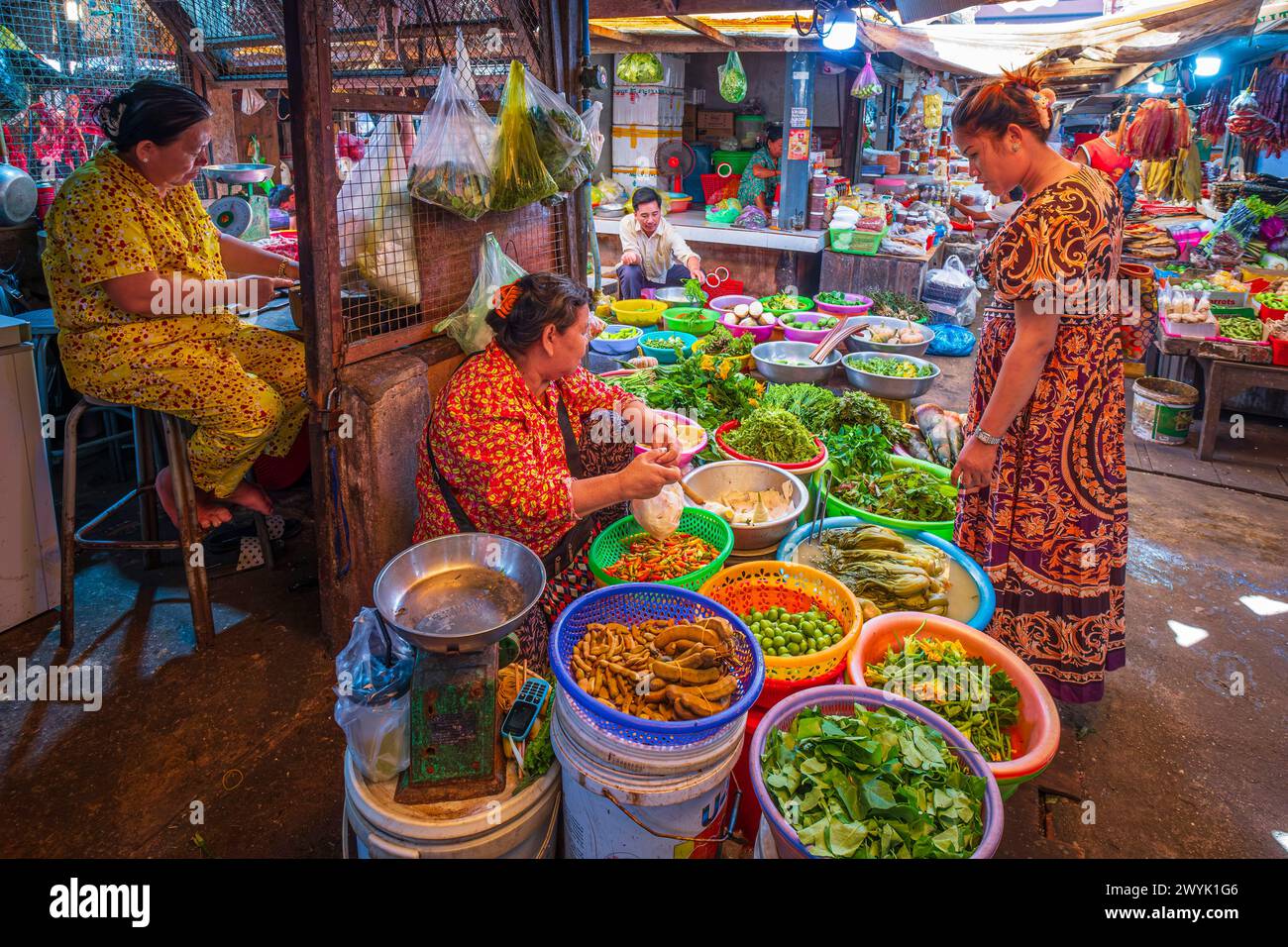 Cambodia, Kampot province, Kampot, Samaki market or Central market Stock Photo