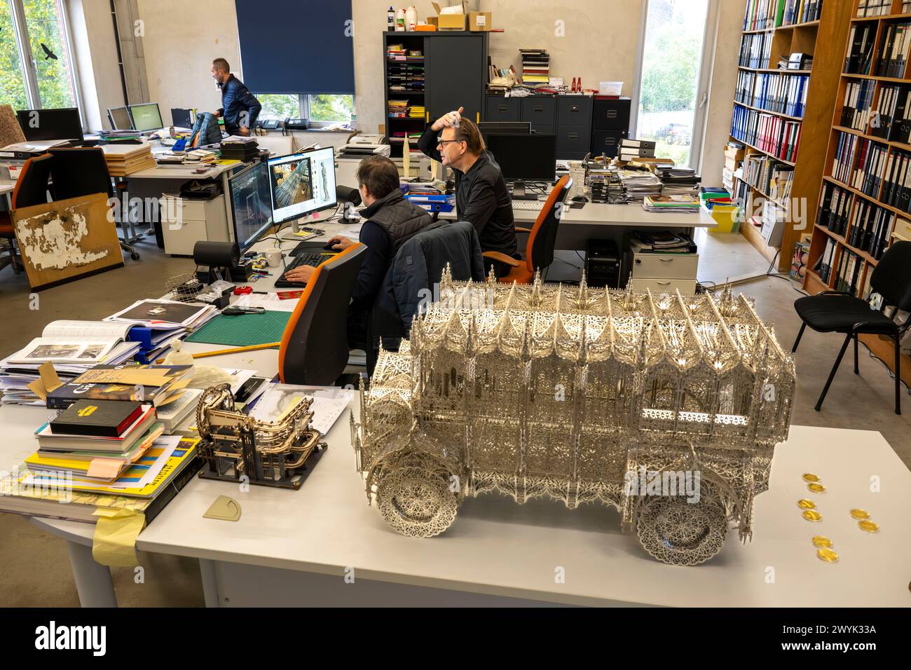 Belgium, East Flanders, Ghent, Studio Wim Delvoye, the artist Wim Delvoye in his design office Stock Photo