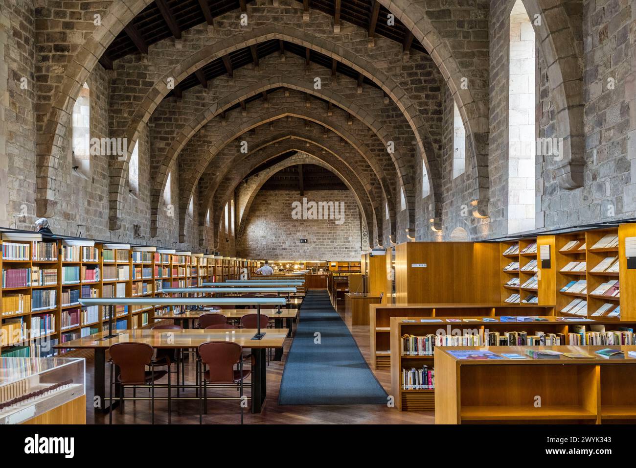 Spain, Catalonia, Barcelona, El Raval District, the former Hospital of the Holy Cross (Hospital Sant Pau - Santa Creu) in Catalan Gothic style, today the Library of Catalonia Stock Photo