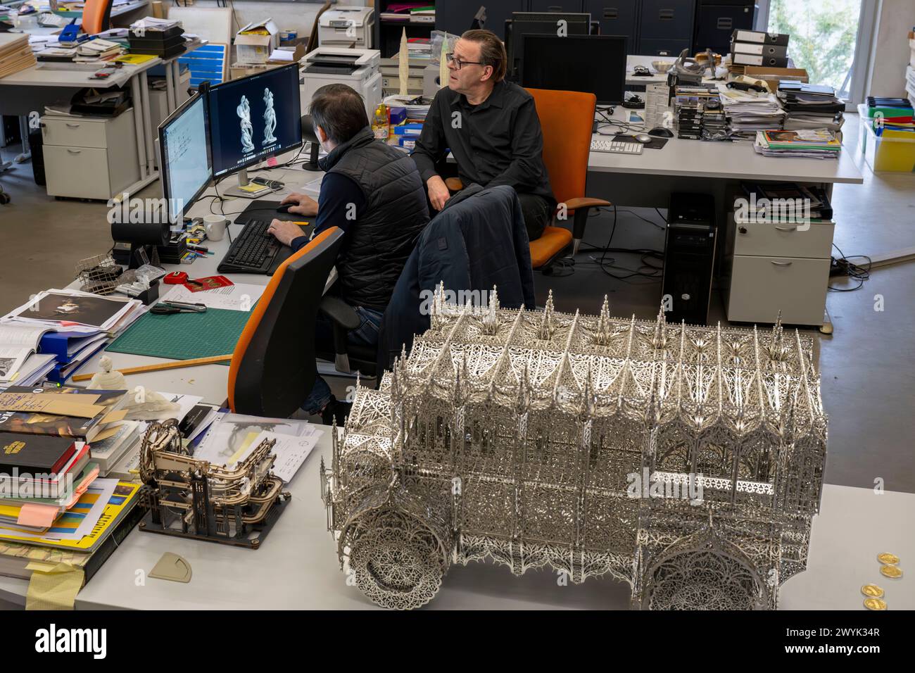 Belgium, East Flanders, Ghent, Studio Wim Delvoye, the artist Wim Delvoye in his design office Stock Photo