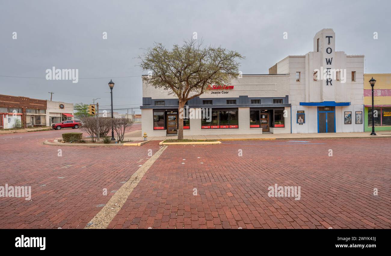 Lamesa, Texas, USA March 23, 2024 Exterior of the Tower Theater and