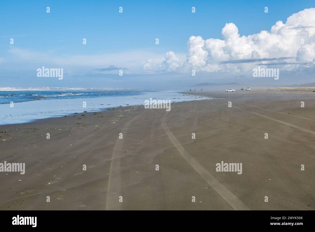 People and cars on the Pacific Ocean beach near the Second Avenue Beach