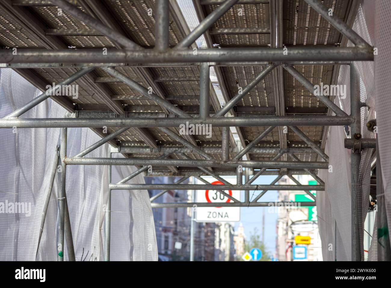 old abandoned building with metal racks during renovation work Stock ...