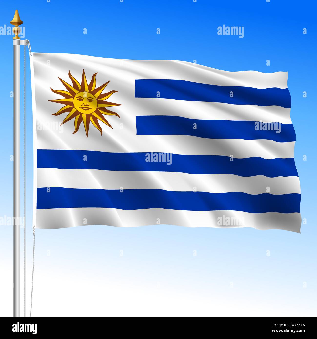 Uruguay, official national waving flag, south america, vector illustration Stock Vector