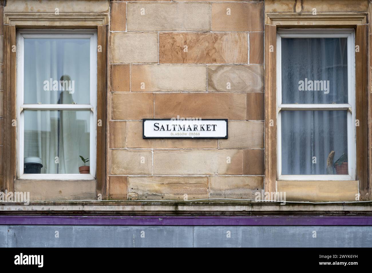 Glasgow Saltmarket - Saltmarket road sign, Glasgow Cross, Glasgow, Scotland, UK Stock Photo