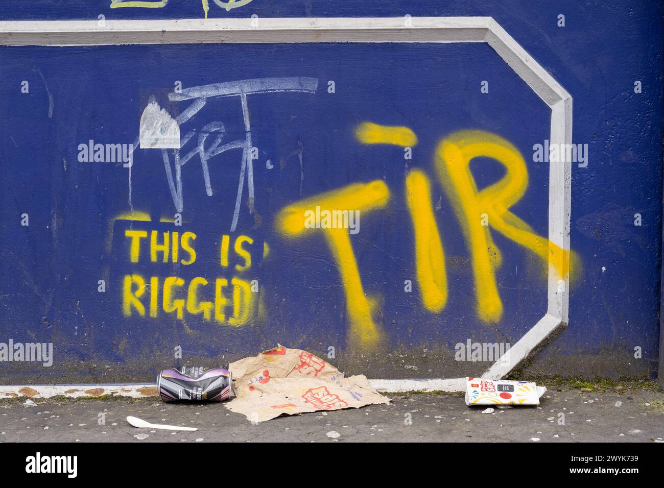 This Is Rigged protest group graffiti, Glasgow, Scotland, UK Stock Photo
