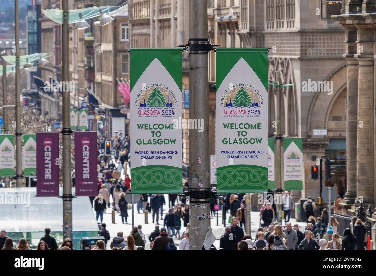 World Irish Dancing Championships Glasgow 2024, Buchanan Street, Glasgow, Scotland, UK Stock Photo